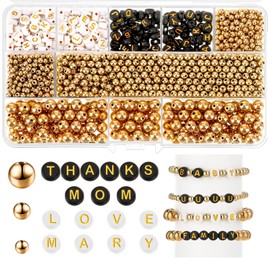 1600PCS Beads for Bracelet Making, 1200PCS Round Pearls & 400PCS Letter Beads, 4 6 8 mm Metal Plated Beads Alphabet Beads for Bracelet Jewellery Earring Necklace Making DIY Craft
