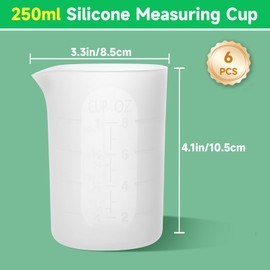 Gartful 250ml Large Silicone Measuring Cups, 8OZ Reusable Squeeze and Pour Resin Cups for Epoxy, Casting Molds, Slime, Craft Art Projects, Cup Making, Waxing, 6 Packs