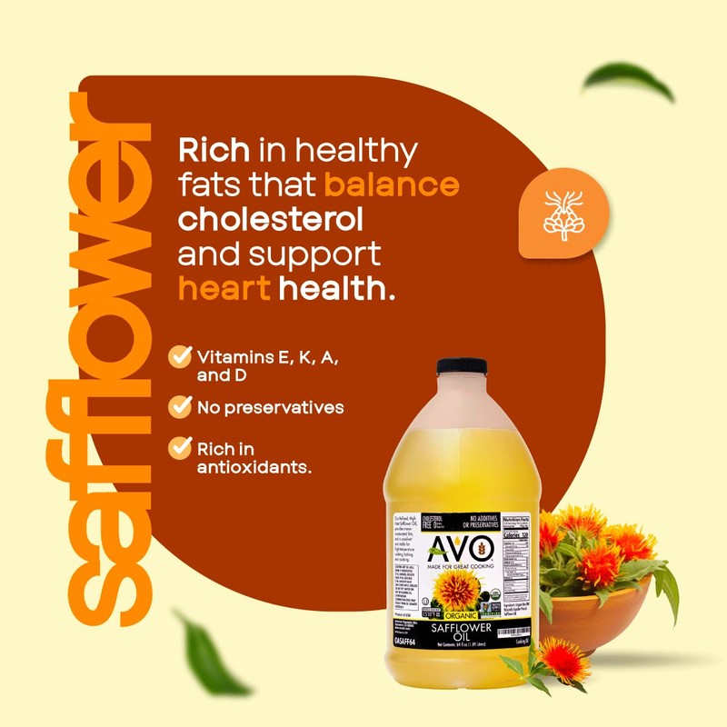 AVO ORGANIC High Oleic SAFFLOWER Oil Frying, Baking, Non-stick Sautéing,