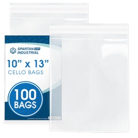 Spartan Industrial - 10" X 13" (100 Count) Crystal Clear Resealable Cello Poly Bags for Packaging, Clothing & T Shirts - Self Seal & Reinforced