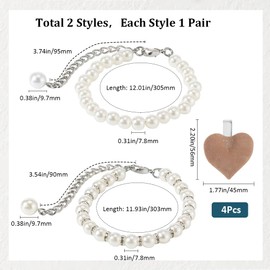 GORGECRAFT 4Pcs 2 Styles Pearl Heel Shoe Straps Silver White Plastic Detachable Imitation Pearls Beaded Heart Anklet Decorative Strap with Steel Chain Lobster Clasp for Holding High Heels Shoelace