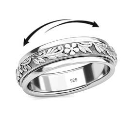 Shop LC Spinner Ring for Women - Spinning Anxiety Ring for Men - Wedding Band 925 Sterling Silver Platinum Plated Flower Promise Jewelry Stress Relief Gifts for Women Size 6 Engagement Bridal