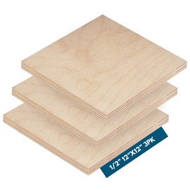 1/2" x 12 x 12 Baltic Birch Plywood – B/BB Grade (Package of 3) Perfect for Arts and Crafts, School Projects and DIY Projects, Drawing, Painting, Wood Engraving, Wood Burning and Laser Projects