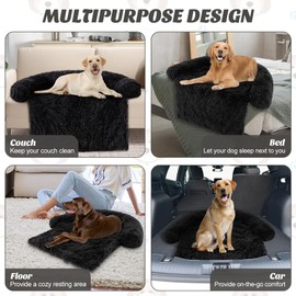 Giantex Calming Dog Bed - Fluffy Plush Pet Bed for Couch, Removable Washable Cover, Soft Neck Bolster, Dog Sofa Bed Furniture Protector Mats for Dogs Cats (Dark Gray, Large - 47'' x 45'' x 7'')