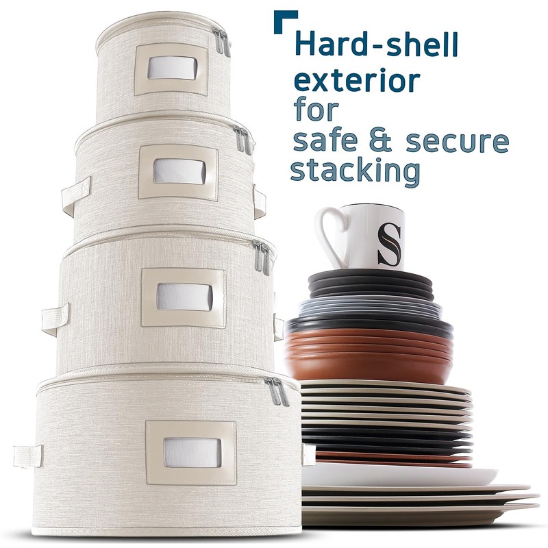 Fine China Storage Containers Hard Shell, 4 Piece Dish Storage