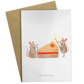 Mr. & Mrs. Panda Grußkarte Mäuse Kuchen - Geschenk, Geburtstagsgeschenk, Party, Glückwunschkarte, Geburtstag, hungrig, Geburtstagskuchen,