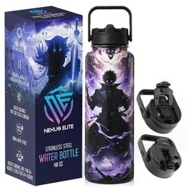 Nexus Elite Insulated Water Bottle 40 oz –Hot and Cold Coffee Travel Drinks, Leakproof Sports Gaming & Gym Bottles, Large and Small Reusable Stainless Steel Flask with Straw – Dark Realm Awakening