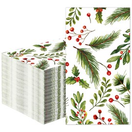 50 PCS Christmas Guest Napkins Berries Pine Paper Napkins 3-Ply Disposable Holly Berries Napkins Xmas Party Greenery Dinner Hand Towels for Winter Holiday Home Kitchen Bathroom Wedding Party Supplies