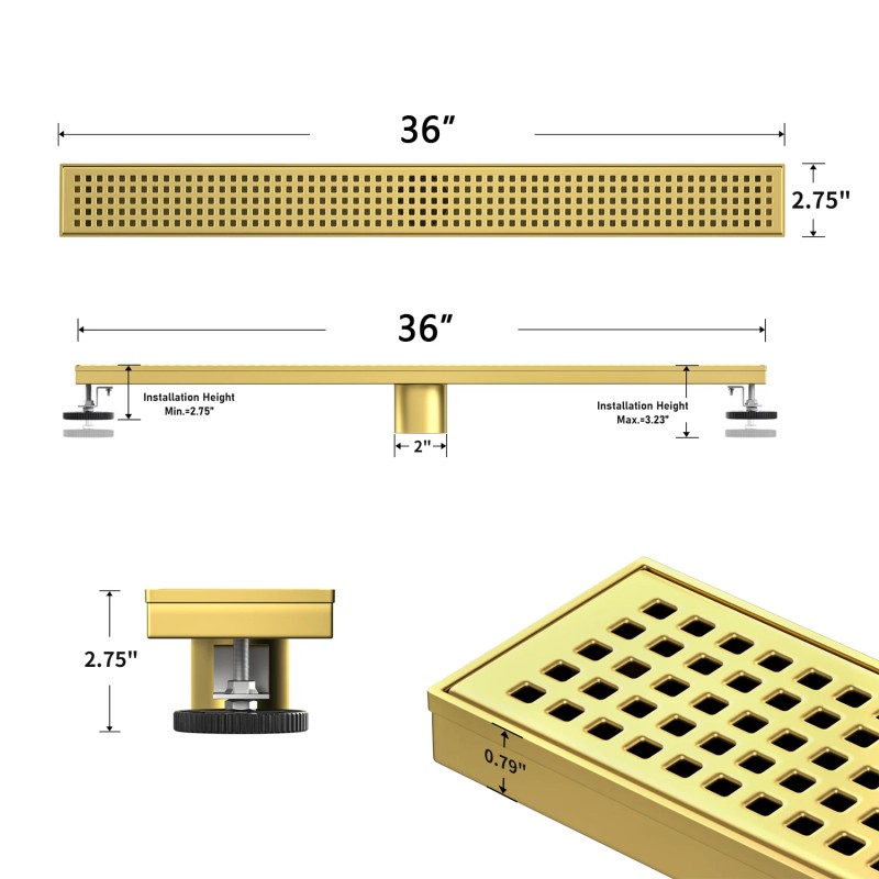 NEODRAIN 24 Inch Modern Design Golden 304 Stainless Steel Shower