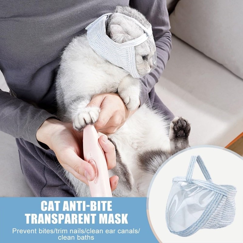 Cat Muzzle, Breathable Cat Face Cover Transparent Anti Bite Face