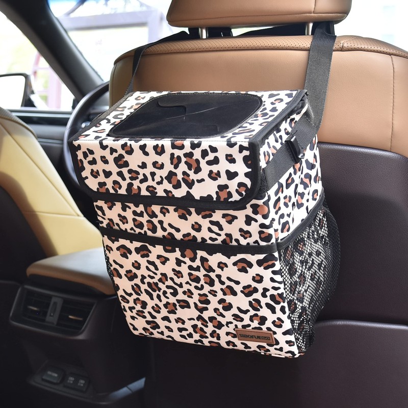 SIBOFUEGO Cute Car Trash Can with Lid - Leak Proof
