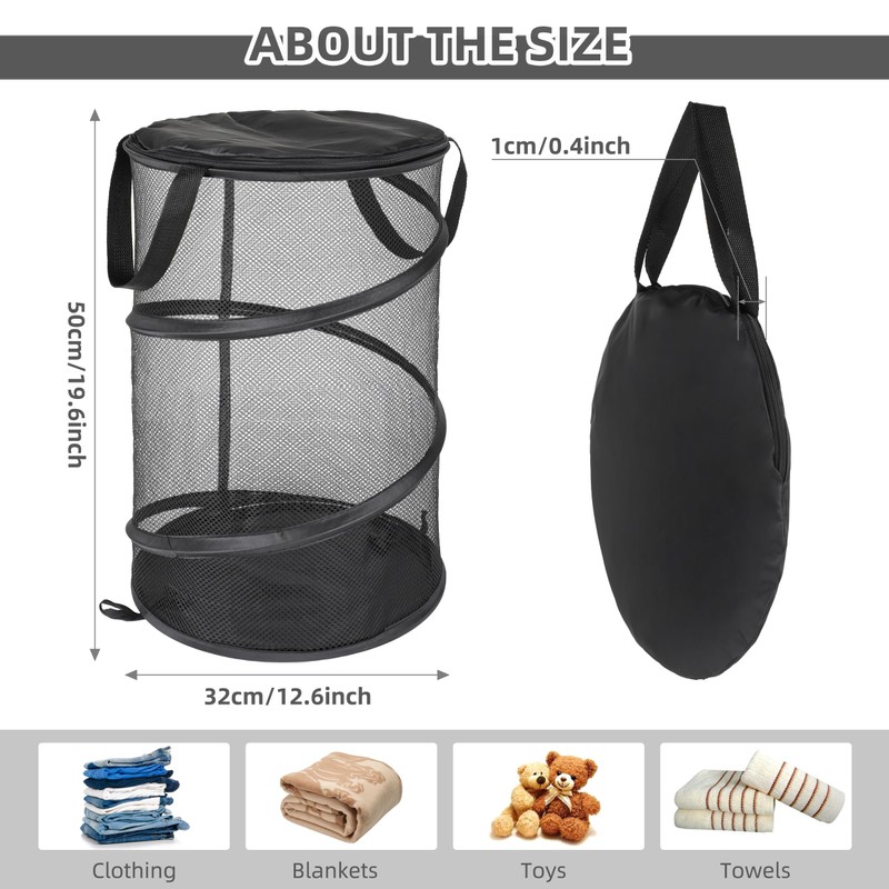 Pop Up Laundry Baskets Foldable, Mesh Washing Baskets for Laundry,Collapsible