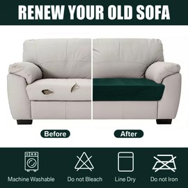 Teynewer Sofa Seat Cushion Cover, Sofa Cushion Slipcovers Stretch Velvet, Universal Non-Slip Couch Cushion Covers Replacement for Individual Cushion with Elastic Bottom (3 Seater, Dark Green)