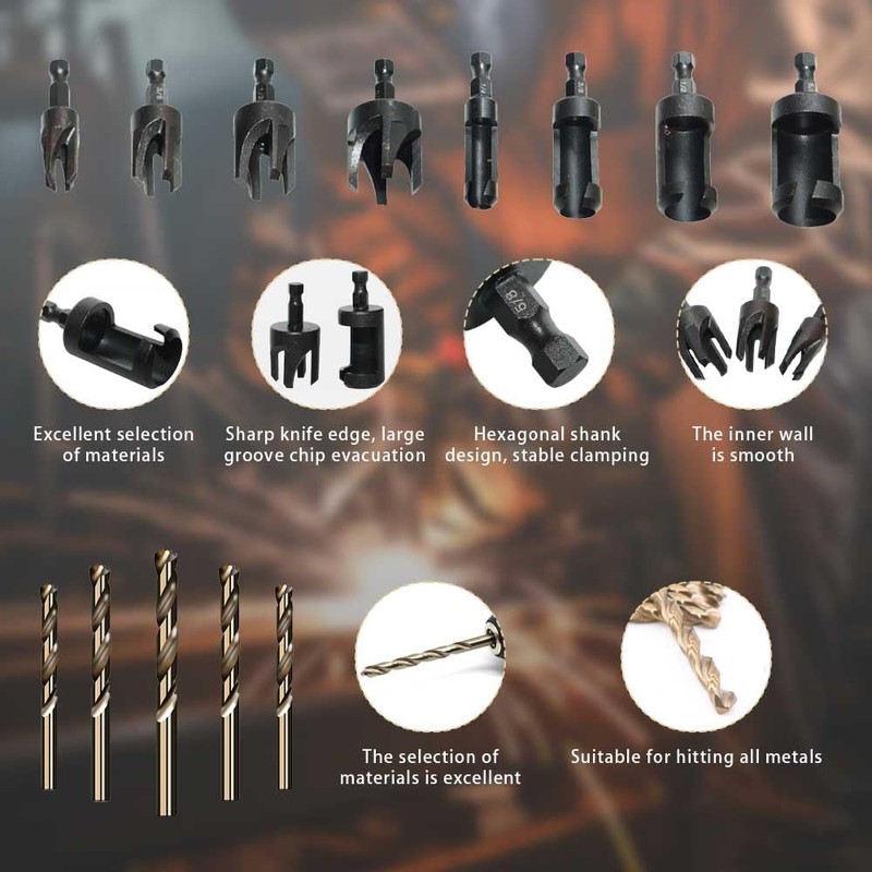 8 Pack Plug Cutters for Woodworking - Straight and Tapered