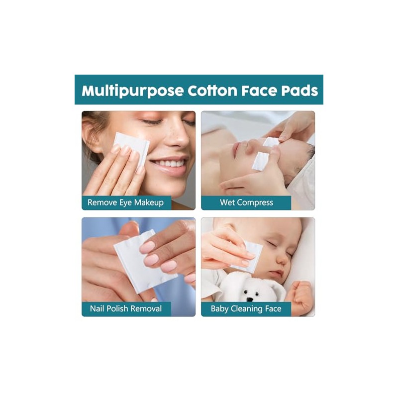 Square Cotton Pads for Makeup Remover (400 Count), 100% Pure
