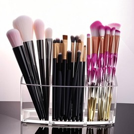 Organizador de Brochas, Organizador de Brochas de Maquillaje de Acrílico Transparente de 3 Compartimentos, porta Brochas de Maquillaje, para Dormitorio, Cocina, Oficina