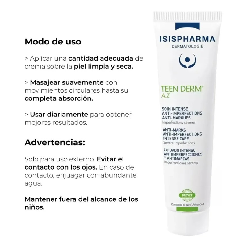 Isispharma Teen Derm Az 30ml Gel Crema Facial Anti Imperfecciones