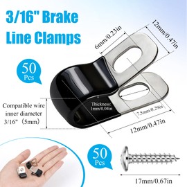 Elesunory 50 Pcs 3/16" Brake Line Clips, Cable Clamps with 50 Screws, 304 Stainless Steel Rubber Insulated Cable Holder for Fuel Hoses, Wire Routing and Cable Management