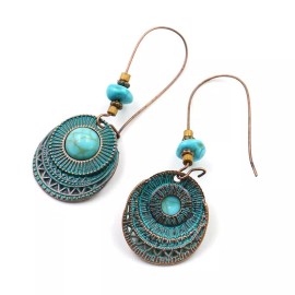 LZD Bohemia Earrings Long Dangle Earrings Drop Turquoise Vintage Antique Howlite E12