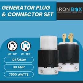 IronBox Electric L14-30P + L14-30R Generator Plug & Connector Set - 30A, 125/250V, 4-Prong for 7500W Generators - Twist Lock Adapter - UL Listed Electrical Connectors for Power Backup (Pack of 10)