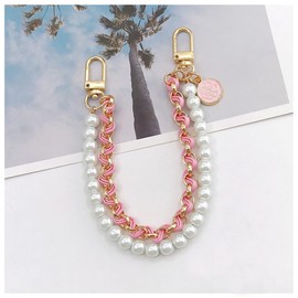 Wisafory Bag Chain Bag Strap Handbag Chain Bag Strap Replacement Strap Beads Leather Metal Chain Bag Handle with Carabiner Carry Strap for DIY Handbags Clutches Pink 1#