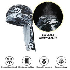 MELASA Cycling Bandana Skull Cap, Cooling Durag Helmet Liner, Sweat Head Scarf Running Hat Beanie for Men Cycling Motorcycle Running(Black&DigitalCamoGray)