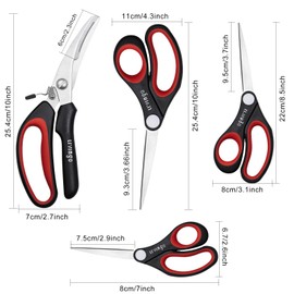 LIVINGO Universal Scissors Set - Forging Stainless Steel Soft Rubber Grip - 4 Pack of Multi-Purpose Sharp Shears: Cooking, Fabric, Paper Cutting, Crafts DIY - for Kitchen Home Office Middle School