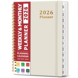 2026 Planner, Weekly and Monthly Calendar Planner, January 2026 - December 2026, Hardcover 2026 Calendar Book with Tabs For Women & Men, Inner Pocket, Spiral Bound, Perfect for Office Home School Supplies - A5 (6.3" x 8.5"), Gray