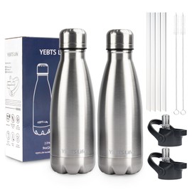 Insulated Water Bottle,2 Pack-9oz Stainless Steel Water Bottles with straw lid,Metal Sports Thermos Water Bottles for Boys,Girls,Double Wall Vacuum BPA-Free Flask for School, Sports & Travel (Silver)