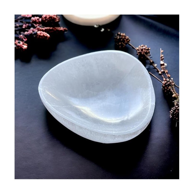 4All Selenite Oval Bowl Handmade Natural White Charging Selenite Crystal