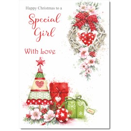 doodlecards Special Girl Christmas Card Heart Decorations Medium Size Christmas Card for Special Girl with Plain Envelope