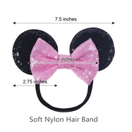 JIAHANG Mouse Ear Nylon Headband with Sequin Bow, Soft Elastic Hair Bow Hair Band, Costume Headwear for Baby Girls Newborn Infant Toddlers, kids, Gilrs Party Supplies