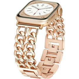 Correas de reloj compatibles con el diseñador de metal para mujeres y hombres, 42 mm (Serie 10), 40 mm, 41 mm y 38 mm, correas de doble cadena para