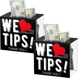 Yousoontic 2 Pieces Tip Jar Acrylic Tip Jar for Bartender Bars 6 x 4 x 5 Inch Tip Collection Box Donation Suggestion Box Money Storage Container for Restaurants Musicians Driver
