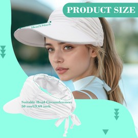 YAWYO Sun Visors for Women, Ladies Sun Hats Soft Wide Brim Hat Adjustable Foldable Ponytail Beach Hat Summer Protection Outdoor Cap (White)