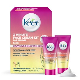 Veet 3 Minute Facial Hair Removal Cream for Women, Depilatory Cream with Organic