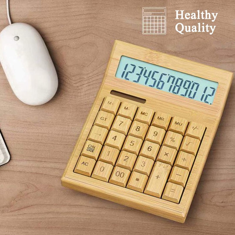 Omio Natural Bamboo Solar Multifunctional Wood Calculator - 12-Digit Large