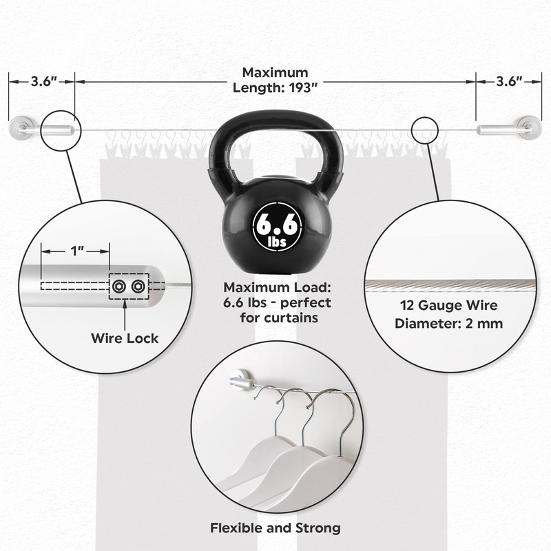 Wire Curtain Hanging System - 16ft Stainless Steel Room Divider