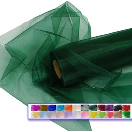 Crystal Organza Tulle Fabric Roll, 30cm x 45m Sheer Silky Shiny Netting Spool for Wedding Party Decoration Bridal Shower Table Runner (Hunter Green)