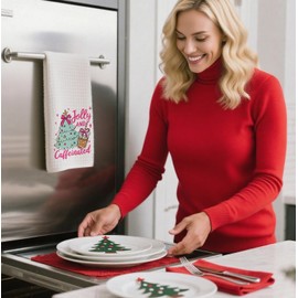 Nihilform "Jolly and Caffeinated Christmas Waffle Towel, Festive Tree & Coffee Hand Towel, Holiday Dish Tea Towels. 16x24 Inch. Decor for Christmas Kitchens/Bathrooms. Gift for Women & Coffee Lovers.