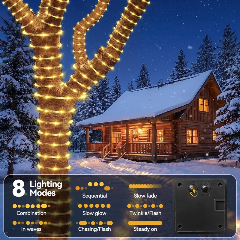 YULIANG Solar Rope Lights,66FT 200LED Solar String Lights Outdoor Waterproof
