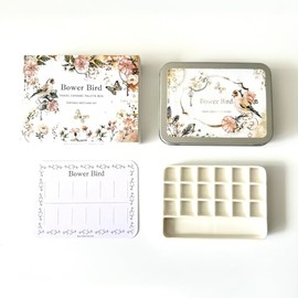 Bower Bird Travel Watercolor Palette,Portable Ceramic Palette 6 Well,Empty Paint Palette,Small Travel Metal Paint Boxwith Porcelain Palette (18-Well)