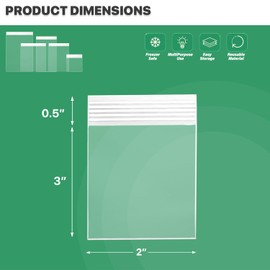 100-Count, (2" x 3") - 2.5 Mil Thickness Zipper Reclosable Plastic Bags, Ultra Heavy Duty, Lock Seal for Prints, Photos, Documents, Clothing, T-Shirt