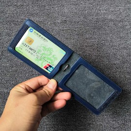 Hibate Genuine Leather Oyster Card Holder Bus Travel Pass Holders - Blue