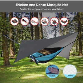 FIRINER Camping Hammock with Mosquito Net Rain Fly Heavy Duty Tree Strap Nylon Parachute Single Double Hammock Tent Waterproof Rainfly Set for Camping Backpacking Backyard Patio Hiking Travel Outdoor