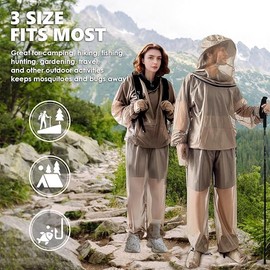 IC ICLOVER Mosquito Jacket, Bug Jacket with Hood, Pants, Mitts & Socks for Men Women, Mosquito Net Suits for Gardening Fishing Outdoor Full Body Protection from Bugs Fly Insets No-See-Ums (S-M)