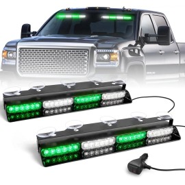 Emergency Dash Strobe Lights 2x16.8 Inch Amber White 48 LED Flashing Warning Hazard Interior Windshield Light BarsLight Color: Green/white, Rated Power: 48, Beam Angle: Spot