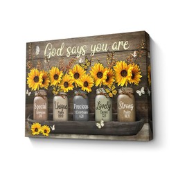 Parylore Vintage Sunflower Wall Art Canvas Christian Scripture Decor Print God Says You Are Painting Framed Modern Artwork For Living Room Bedroom Bathroom Office Home 12x16 In