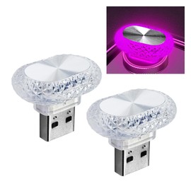 2PCS USB Car Interior LED Atmosphere Lamp, Plug and Play Mini Portable Ambient Lighting Night Light, Crystal Angel Eye Car Decoration Light, Vehicle Accessories for Most Cars (Pink/Purple)