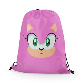 Pink Amy Rose Face Character Drawstring Bag - Hedgehog Game Anime Gym Football Swimming Dance Back to School Nursery Promary Backpack Gift Present (Pink)
